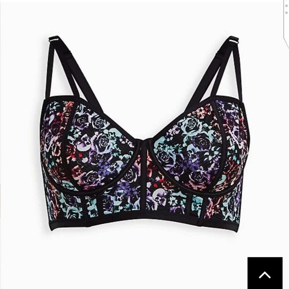 🆕☠ 1X FLORAL SKULL MESH UNDERWIRE LONGLINE BRALETTE